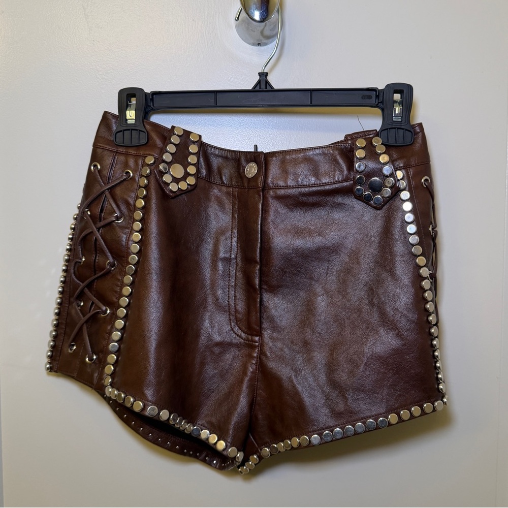 Akira Brown Studded Faux Leather Women’s Shorts
